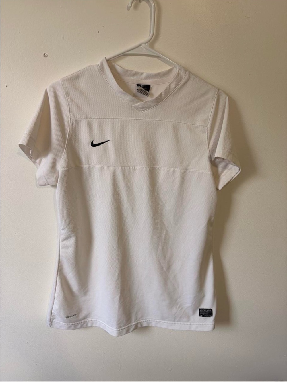 Nike White Short Sleeve Dri-FIT Training Tee with Black Swoosh